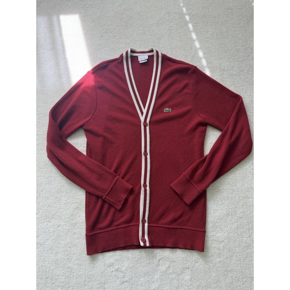 Lacoste Men's Vintage Merlot Red Cardigan Button Down Size 5 Medium